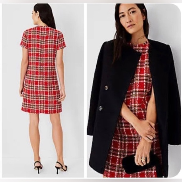 ✨⚡️💥Ann Taylor Petite Plaid Tweed Pocket Shift Dress Size 2P - Picture 5 of 9